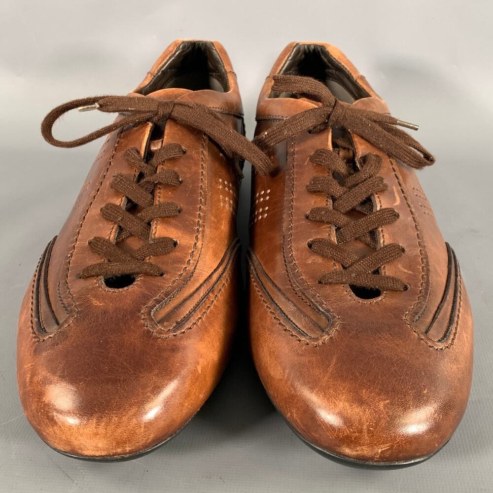 HOGAN Size 11 Brown Distressed Leather Soccer Sneakers - Picture 4 of 8